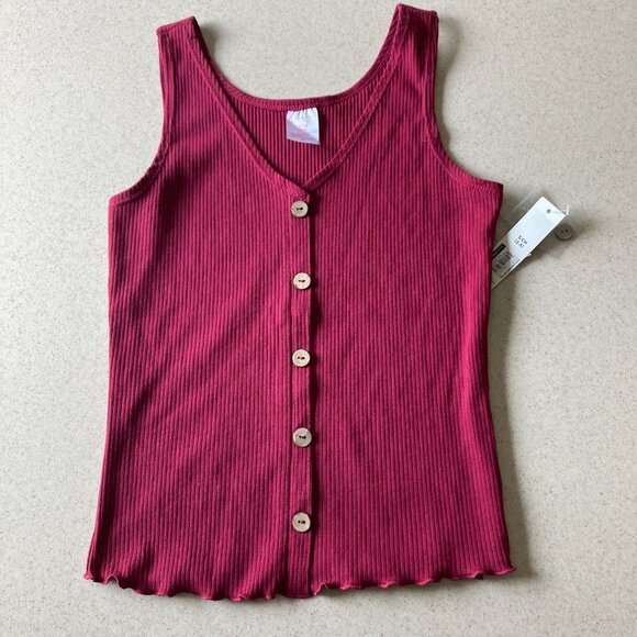 No Boundaries NWT Tank Top Women Size Small Maroon Buttons - Picture 3 of 10